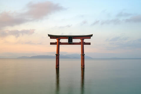 Timeless reflection is a special image of a floating Torii gate on Lake Biwa in Japan near Kyoto photographed by fine art photographer Andrew Shoemaker