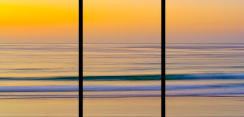 a 3 panel triptych abstract fine art photograph of a beach sunset at La Jolla,  California.  Photography by artist Andrew Shoemaker