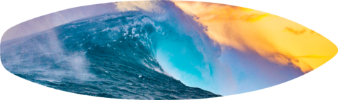 a surfboard print of the famous surf break known as jaws at sunrise.  Hawaii wave photography by artist Andrew Shoemaker