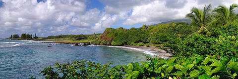 panoramic view of the picturesque Hamoa Beach near Hana on the island of Maui.  Fine art photograph by Andrew Shoemaker
