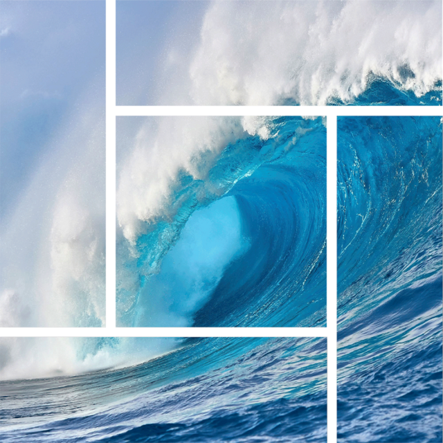 multiple panel wave parquet swirl photograph of the Hawaiian wave known Jaws or Peahi by nature photographer Andrew Shoemaker
