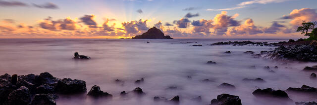 panorama of Koki Beach at sunrise near Hana, Hawaii on the island of Maui