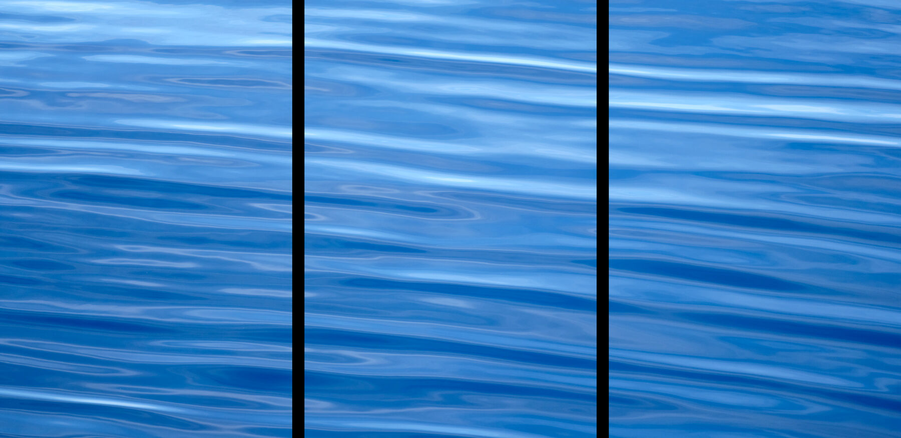 a 3 panel triptych print of Andrew Shoemaker's fine art masterpiece Blue Crystal featuring the blue waters of the Pacific ocean off the coast of Maui.