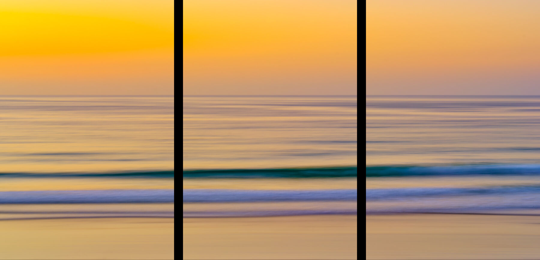 Cali Vision Triptych a 3 panel triptych abstract fine art photograph of a beach sunset at La Jolla, California. Photography by artist Andrew Shoemaker